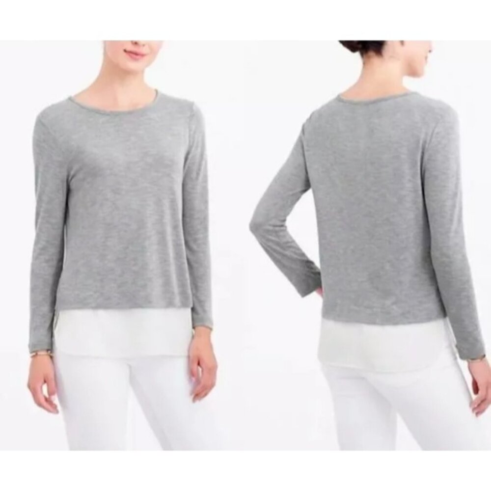 J. Crew Sweater Shirt Gray Size XS Silk Chiffon Layered Stretch Knit